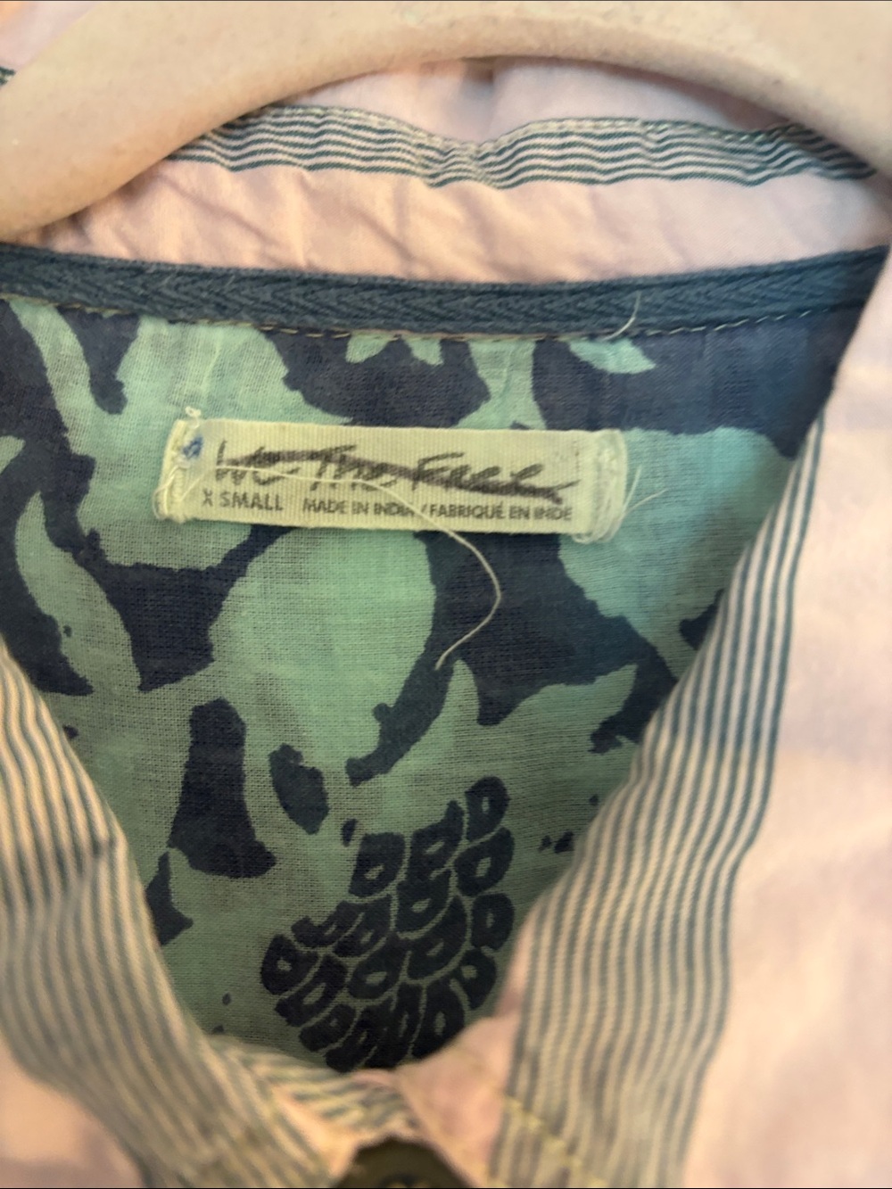 Free people Pink & Teal Striped Patchwork Button-Down Shirt - Picture 4 of 8
